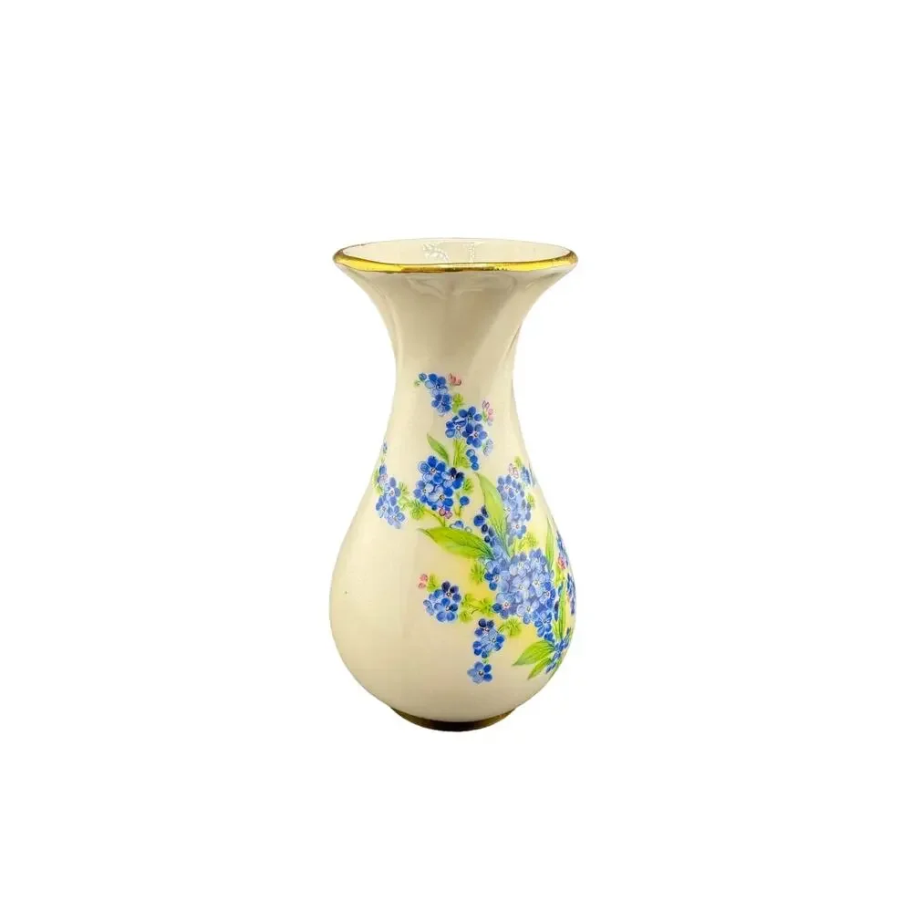 Vintage Blue Floral Holley Ross Fine China Bud Vase Accented w/22K Gold